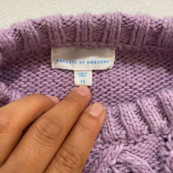 Rockets of Awesome Girls Purple Cable Knit Sweater Size 10 - Picture 3 of 4